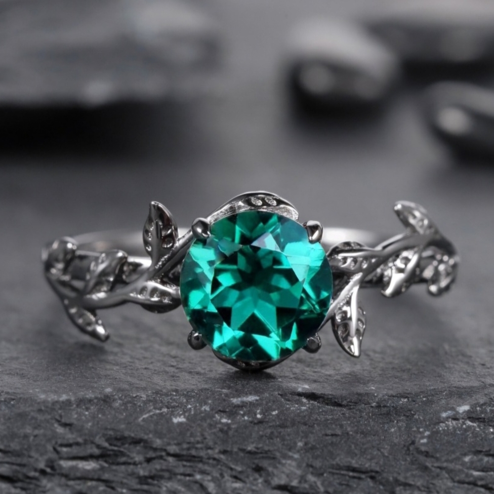 10k Black Gold Vermeil Emerald Solitaire Gothic Ring